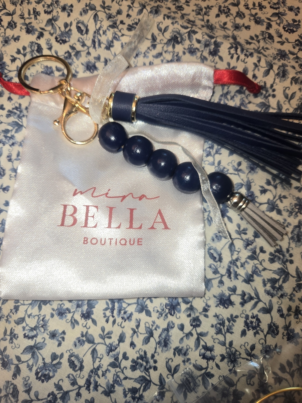 Mira Bella Navy Tassel & Beaded Keychain